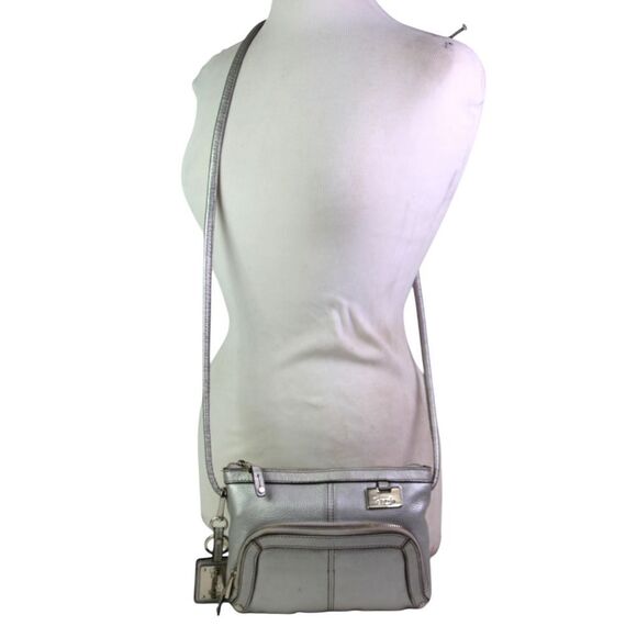 Tignanello SILVER GENUINE LEATHER ORGANIZER X-BODY SHOULDER BAG HANDBAG PURSE - Picture 2 of 16
